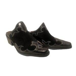 Donald Pliner Mindy Calf Suede‎ Leather Women's 9 M SlipOn Mule Black Western